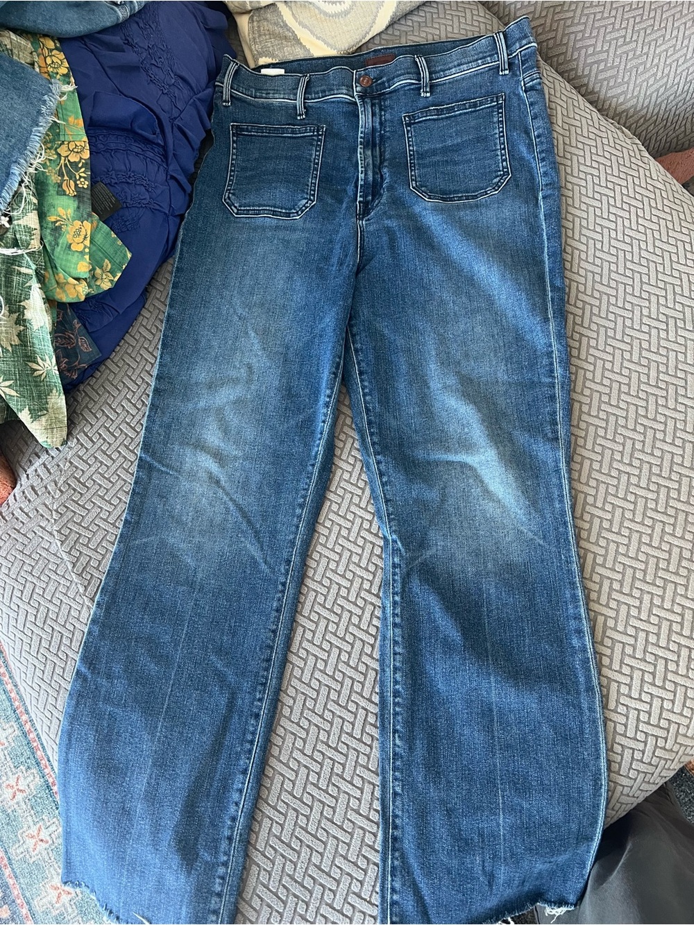 MOTHER High Rise Wide Leg Jeans in Medium Blue Wash - Picture 7 of 9